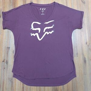 FOX Racing Womens V Neck T Shirt Maroon Short Sleeve Logo Tee Size M